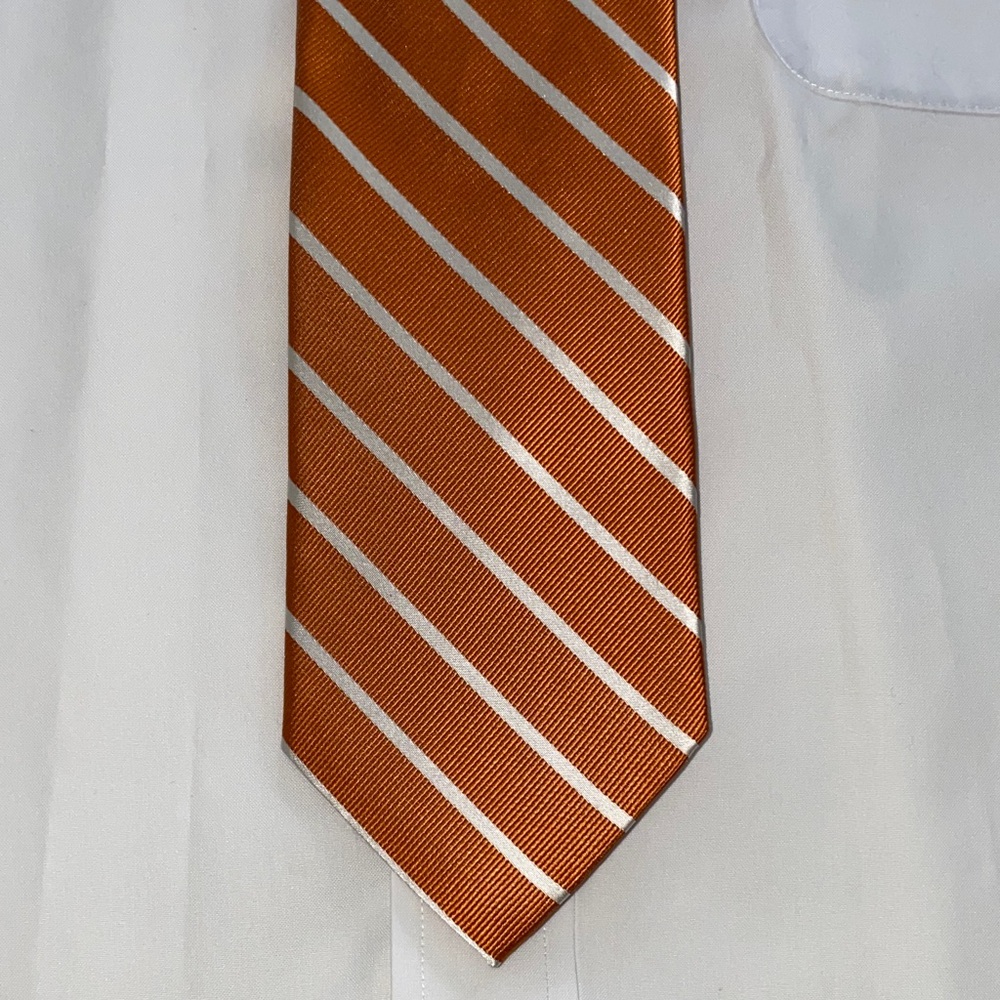 Paul Fredrick Orange and White Striped Silk Tie